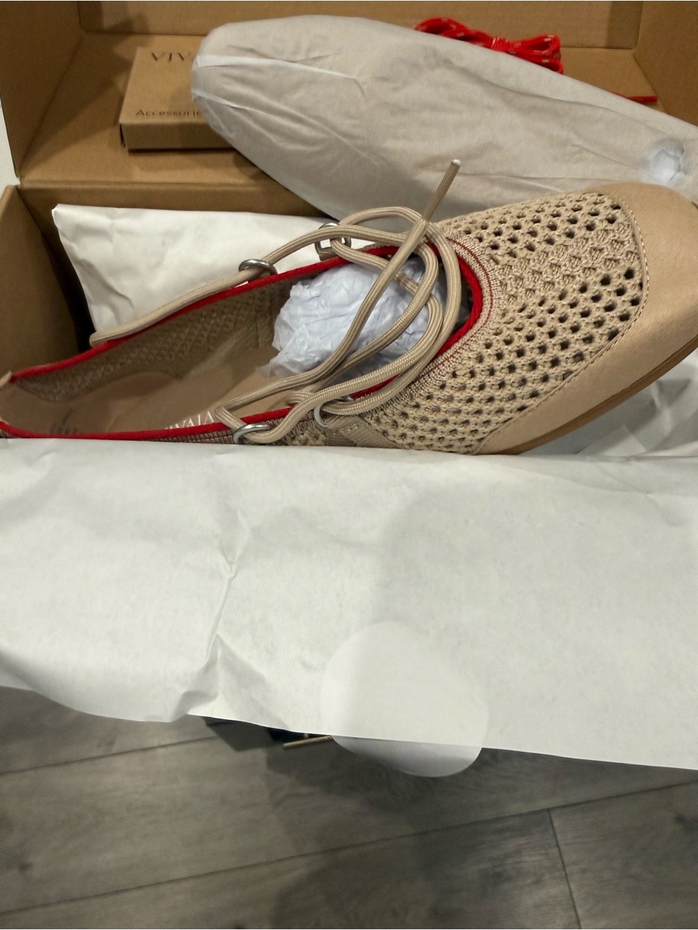 VIVAIA Beige Knit Lace-Up Flats - Comfortable For Everyday or Travel - Picture 6 of 12